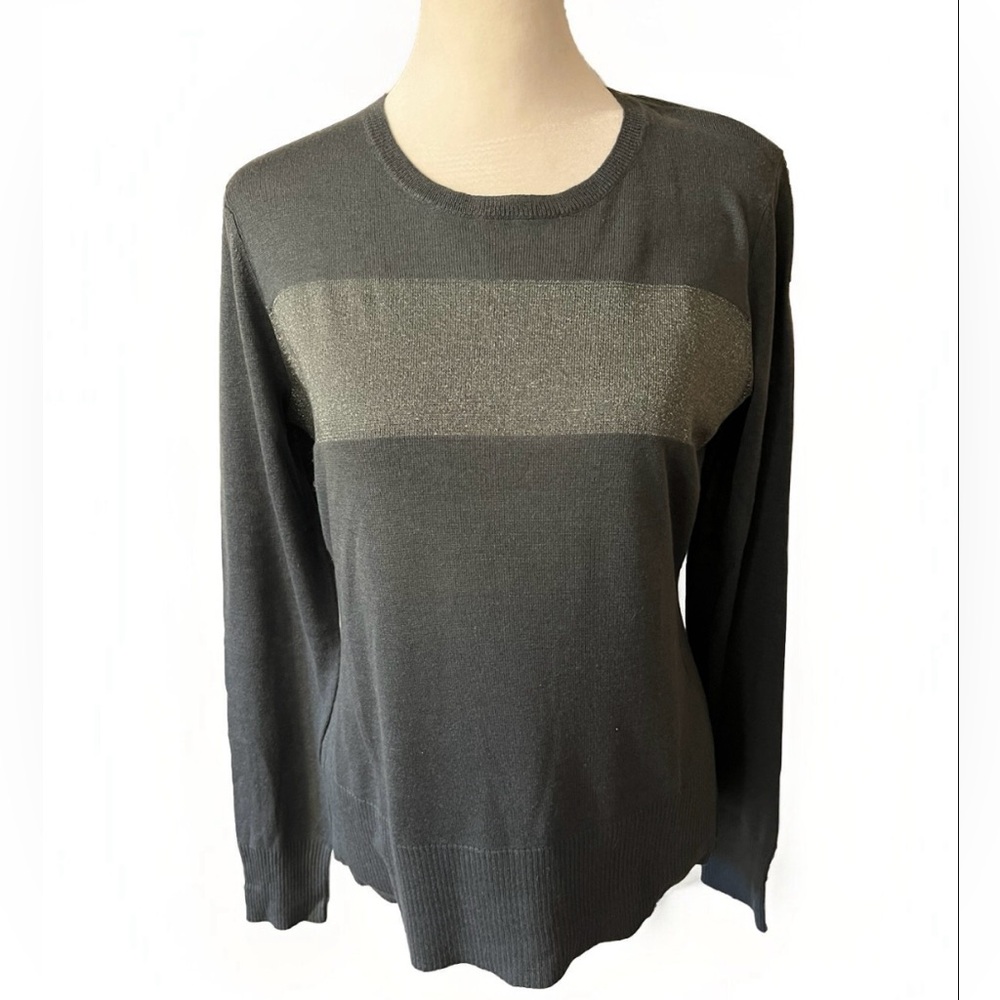 Cashmere Silk Sweater Grey Metallic Long Sleeve Medium Barneys New York Co-Op